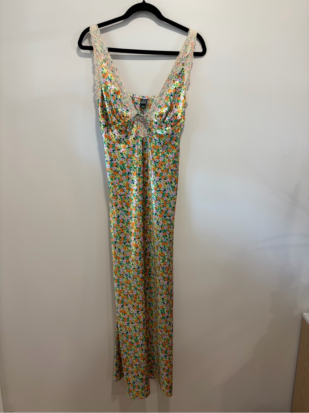 wild fable Floral Maxi Dress with Lace Trim — Yellow, Green, Orange